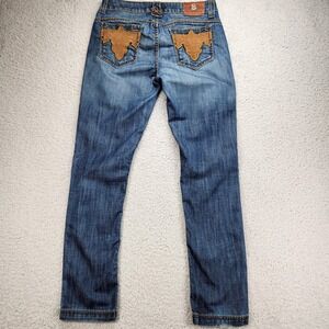 Antik Denim Jeans Womens 29 Medium Wash Low Rise Skinny Stretch Blue Embroidered